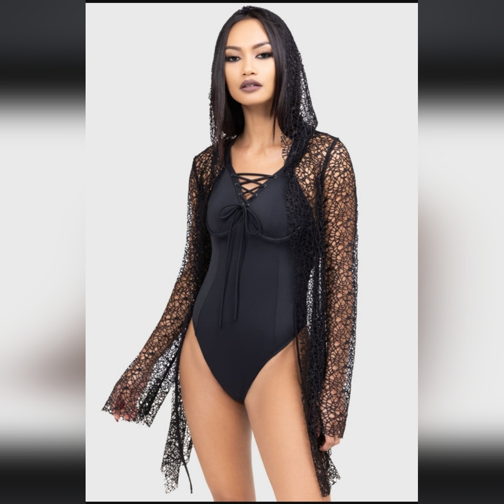 Killstar Black Lace-Up One Piece Swimsuit - Picture 2 of 4